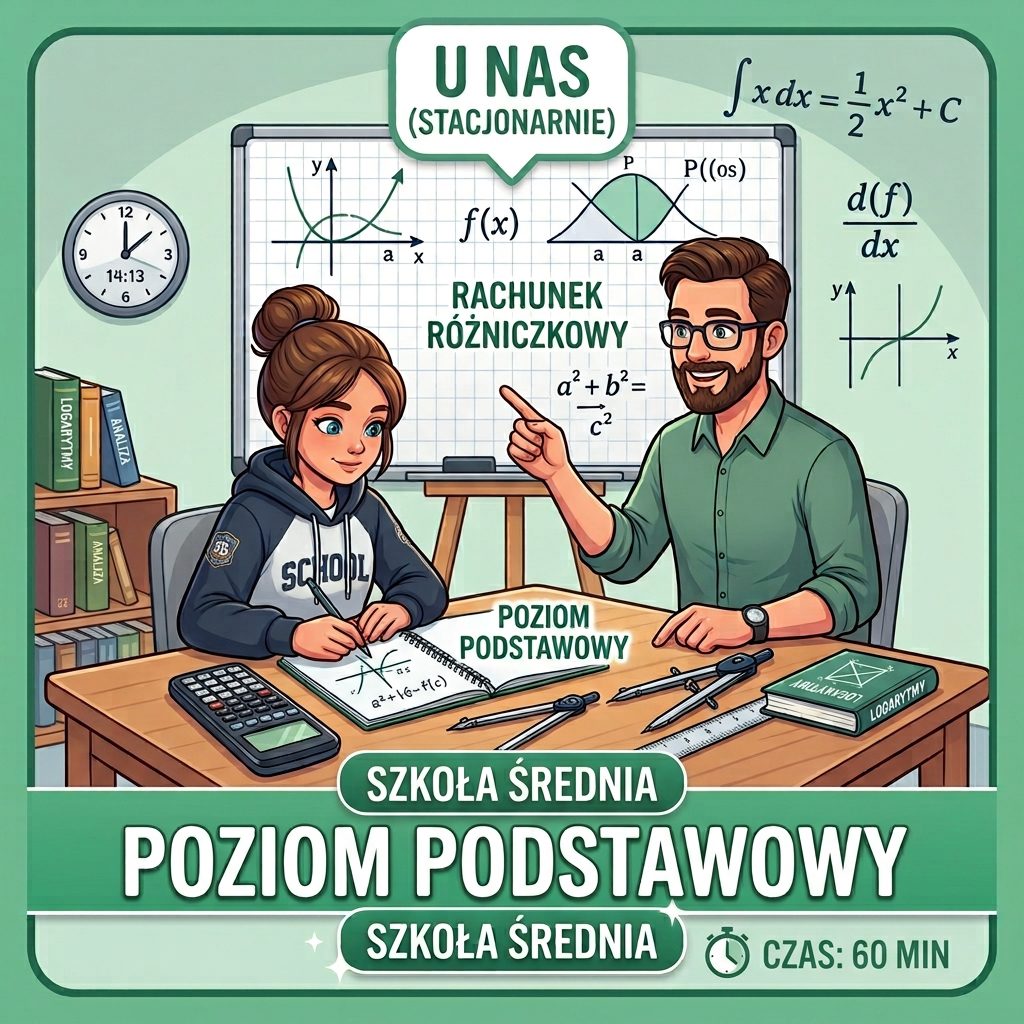 Korepetycje MATEMATYKA, stacjonarnie - u nas, szkoła średnia, PODSTAWA - 60 min