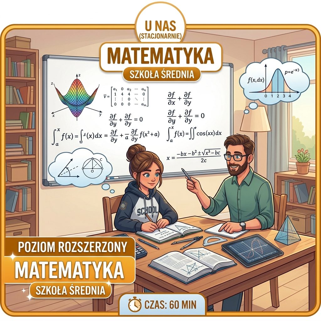 Korepetycje MATEMATYKA, stacjonarnie - u nas, szkoła średnia, ROZSZERZENIE - 60 min