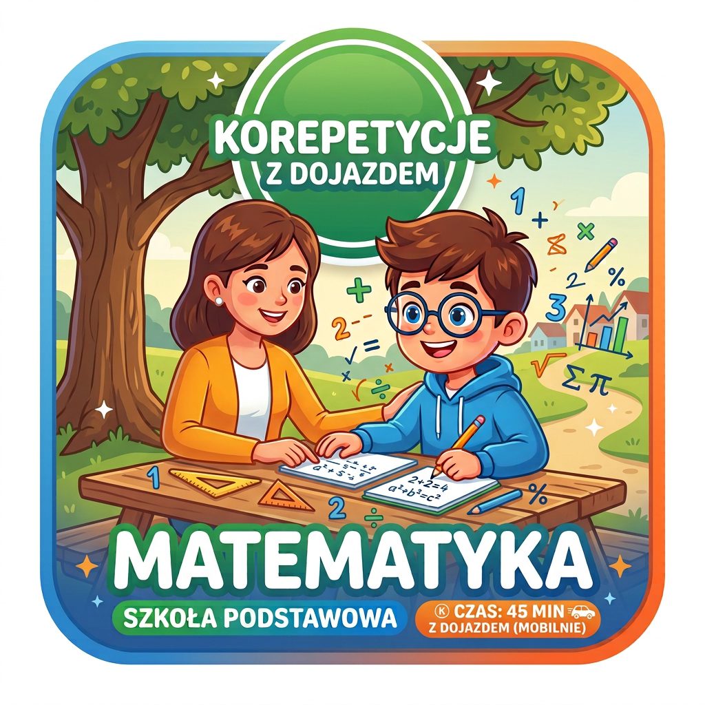 Korepetycje MATEMATYKA, stacjonarnie - z dojazdem, szkoła podstawowa - 45 min